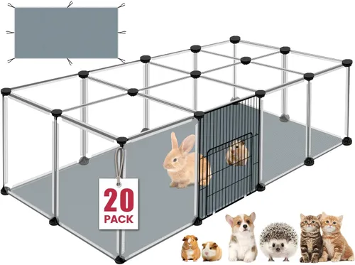 Miniatura 11 de Corral para animales pequeños de 20 paneles, corral para mascotas de 48" x 24" x 16" con alfombrilla impermeable, jaula C&C para conejillos de Negro