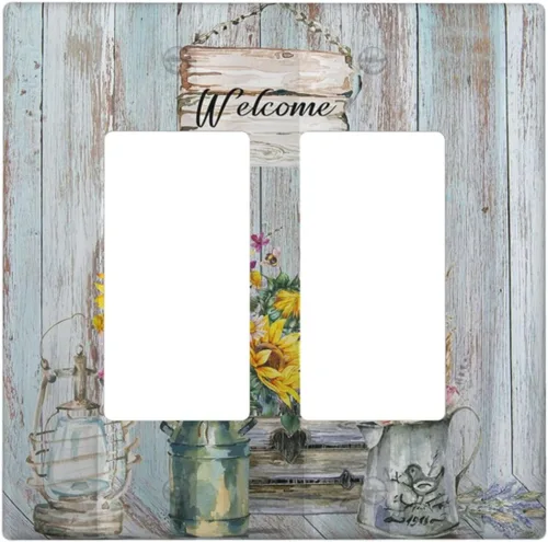Miniatura 126 de Cubierta de interruptor de luz de 3 cuadrillas con diseño de flores azules púrpuras, cubierta de placa de pared de triple palanca, arbustos florales