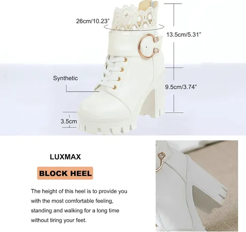Miniatura 2 de LUXMAX Botines de tacón de bloque para mujer, con cordones, plataforma gruesa, bonitos botines cortos