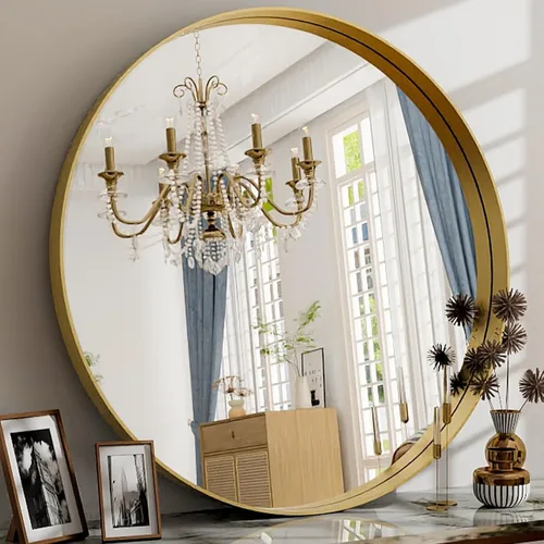 Miniatura 12 de Espejo redondo de baño de 24 pulgadas, espejo circular montado en la pared con marco de metal, espejo moderno adecuado para baño, tocador, entrada