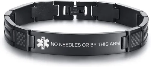 Miniatura 25 de VNOX Pulsera ajustable de acero inoxidable cepillado de 2 tonos con grabado personalizado gratis, identificación de alerta médica, unisex