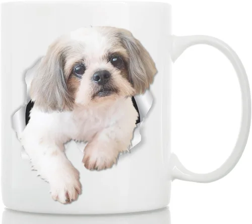 Winston & Bear Taza Curious Shih Tzu – Taza de café de cerámica Shih Tzu – Regalos perfectos para Shih Tzu – Divertida taza de café para perros Shih