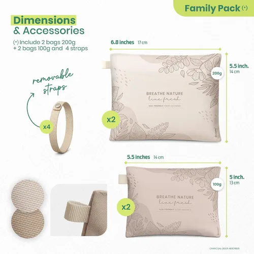 Miniatura 8 de Roonin Bolsas de carbón de bambú absorbentes de olores (paquete de 4), purificador de aire natural y desodorante seguro para mascotas para el hogar
