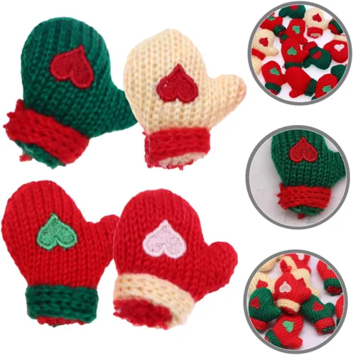 Miniatura 7 de EXCEART Guantes en miniatura, 16 piezas de mini guantes tejidos pequeños adornos de punto muñeca pequeña DIY suministros de manualidades DIY mini