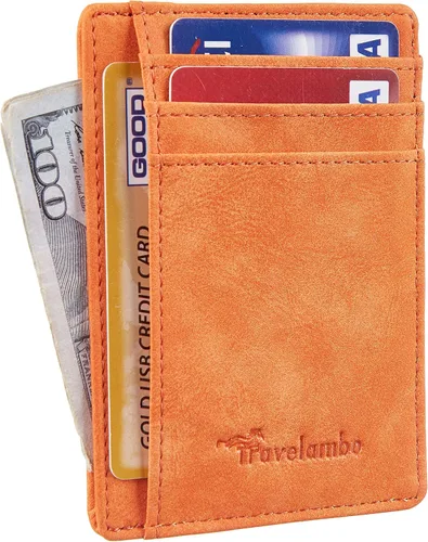 Miniatura 2 de Travelambo - Cartera de piel minimalista con bolsillo frontal, tamaño mediano, cartela delgada, RFID