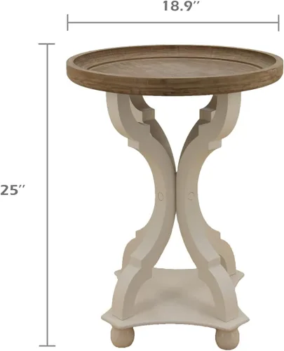 Miniatura 3 de Mesa auxiliar rústica de granja, mesa auxiliar con bandeja natural para familia, comedor o sala de estar, acabado artesanal, moderna, color blanco