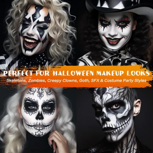 Miniatura 5 de BOBISUKA Pintura facial y corporal en barra negra lavable a base de agua, para Halloween, esqueleto, calavera, payaso, bromista, cosplay, SFX, ojos