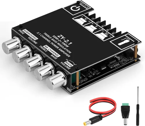 Romicta Placa de amplificador Bluetooth 5.0 de 2.1 canales, subwoofer de alta fidelidad de 200 W, amplificador de audio con frecuencia agudos y