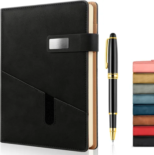 Miniatura 22 de Cuaderno A5 en blanco, cuaderno de bocetos de cuero de tapa dura recargable con bolsillo y hebilla magnética, 240 páginas gruesas de viaje para Negro