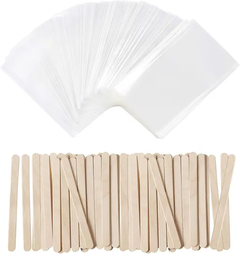 Juego de 100 palitos de paletas para tartas y 200 bolsas para tartas, de grado alimenticio de 3.15 x 6.69 pulgadas, bolsas de paletas para paletas