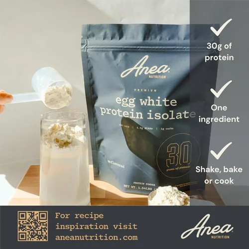 Miniatura 6 de Aislado de proteína de clara de huevo de Anea, sin sabor, 1.06 oz de proteína, sin grasa, 0.21 oz de BCAA Perfil completo de aminoácidos Sin