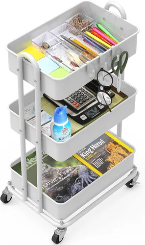 Miniatura 3 de Simple Houseware Carro de metal resistente de 3 niveles, multiusos, color Blanco