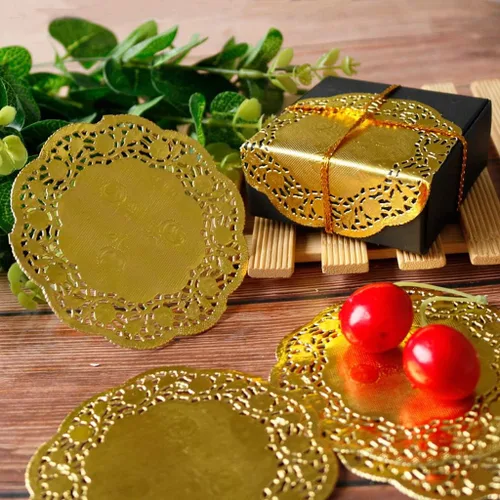 Miniatura 6 de 50 unids/set de 3.5 pulgadas huecos florales en relieve redondo encaje tapices de papel de encaje vajillas de fiesta de boda mantel individual