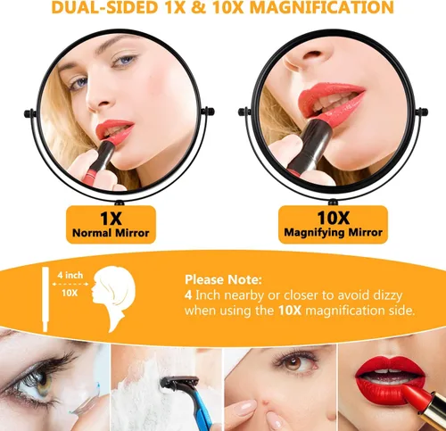 Miniatura 2 de ALHAKIN Espejo de maquillaje con aumento de 10x, espejo de mesa de 8 pulgadas de doble cara con aumento, espejo de maquillaje giratorio para baño