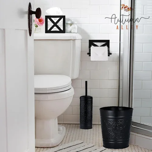 Miniatura 2 de Autumn Alley Portarrollos de papel higiénico de granja negro – Accesorio decorativo de baño de granja – Madera negra y metal galvanizado corrugado