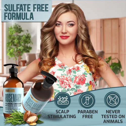 Miniatura 3 de Juego de champú y acondicionador de romero – Fórmula sin sulfato con menta – Productos voluminizadores y cuidado espesante para cabello adelgazante