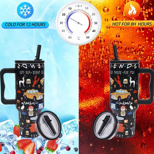 Miniatura 3 de Vaso de acero inoxidable de 40 onzas con tapa y pajita, regalos divertidos para programas de televisión, taza de café, taza de café aislada de doble
