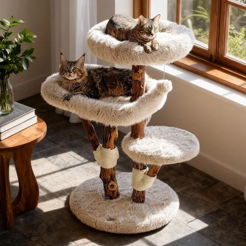 Torre Estética para Gatos para Gatos Grandes, Árbol Grande para Gatos Maine Coon de Interior con Piel de Zorro Sintética, Poste Rascador de Sisal de