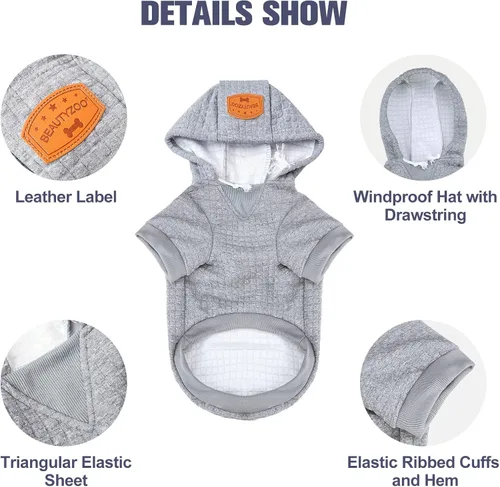 Miniatura 3 de BEAUTYZOO Sudadera con capucha para perro pequeño con bolsillos, ropa para perros pequeños y medianos, niño y niña, abrigos de algodón laminado tipo