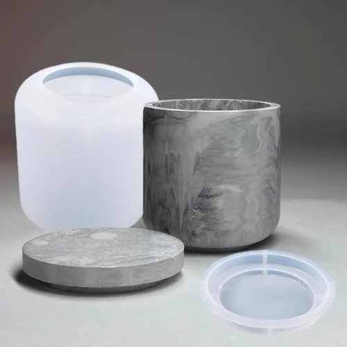 Miniatura 13 de Caja de Almacenamiento con Tapas, Juego de Moldes de Silicona para Frascos de Velas, Moldes de Recipientes Creativos, Moldes de Hormigón Redondos