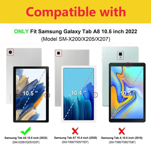 Miniatura 2 de Funda para Samsung Galaxy Tab A8 de 10.5 pulgadas (SM-X200/X205/X207), funda delgada de piel sintética con función de encendido y apagado automático