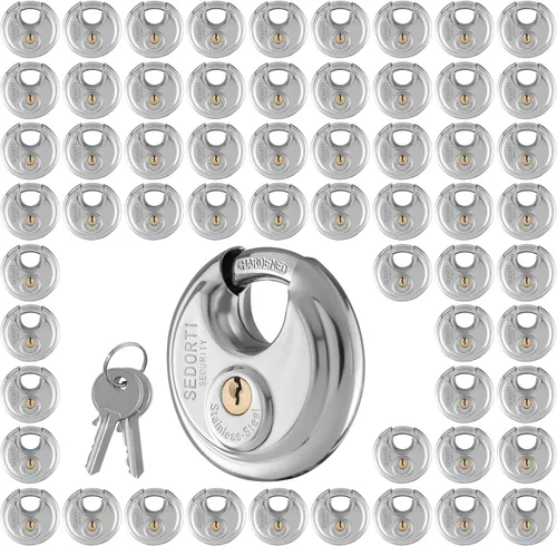 Miniatura 7 de SEDORTI Paquete de 10 candados de disco con llaves iguales, 2-3/4 pulgadas de ancho, cerradura redonda de acero inoxidable 304, cerradura