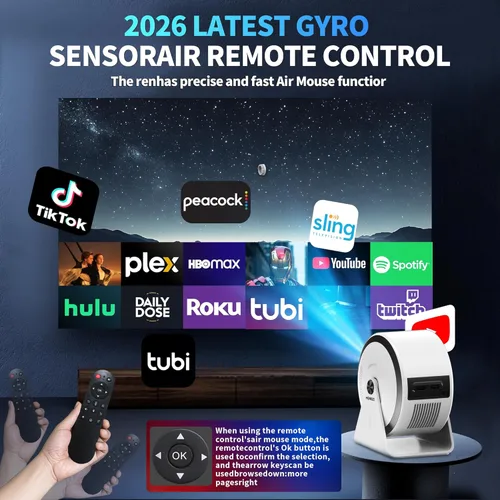 Miniatura 6 de Mini proyector 4K 1080P [aplicaciones integradas] Proyector actualizado 2026 portátil, enfoque automático y auto Keystone giratorio de 360°