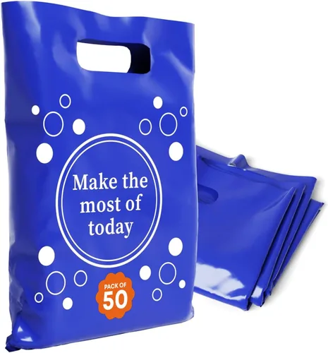 Miniatura 52 de Bolsas de plástico con asas – Bolsas de mercancía de 12 x 15 pulgadas para pequeñas empresas – Bolsas troqueladas para compras minoristas y Negro