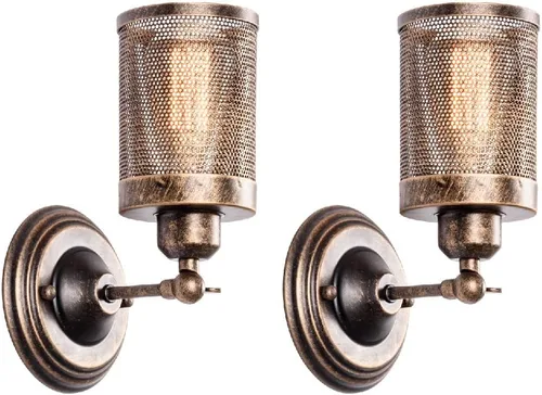 Lámpara de pared industrial vintage, 2 unidades, accesorios rústicos estilo Edison, lámpara de pared LED retro de metal de una sola cabeza para
