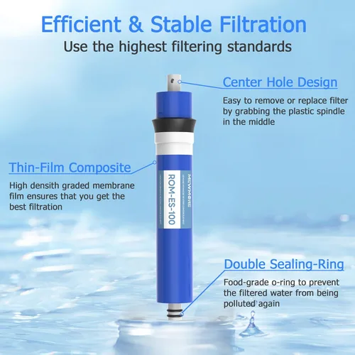 Miniatura 5 de Filtro de membrana RO de 100 GPD con carcasa, membrana de ósmosis inversa de repuesto, para el hogar, debajo del fregadero, filtro de agua potable