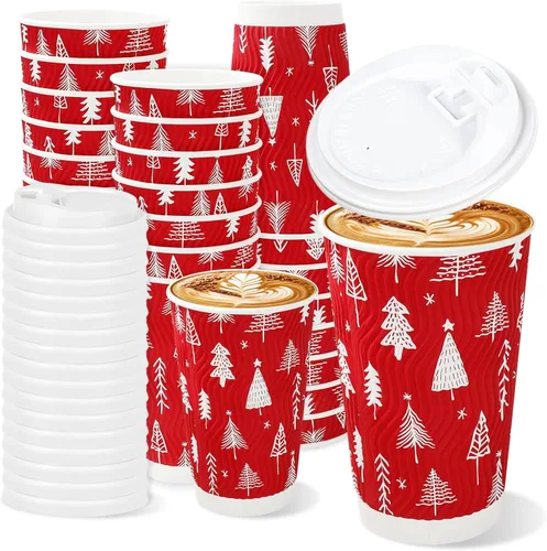 Miniatura 8 de JarThenaAMCS 100 tazas de café desechables de otoño con tapas, taza de papel de calabaza rosa naranja de 16 onzas, taza de papel de calabaza