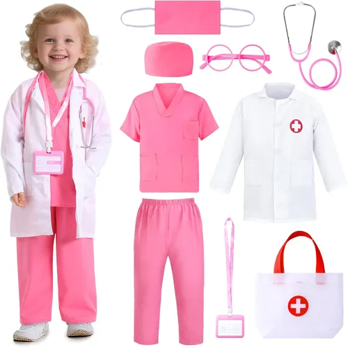 LIMIROLER Disfraz de médico para niñas, niños, conjunto de juego de médicos para niños, ropa de vestir para Halloween, juego de rol para el día de