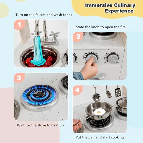 Miniatura 2 de KOTEK Juego de cocina para niños, juego de cocina de madera para niños pequeños con dispensador de agua con luces sonidos, estufa, horno, nevera