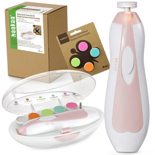 haakaa Kit de cortaúñas eléctrico para bebés, kit de cortaúñas para recién nacidos, niños pequeños o adultos, cuidado de uñas y pies, juego de Rosa