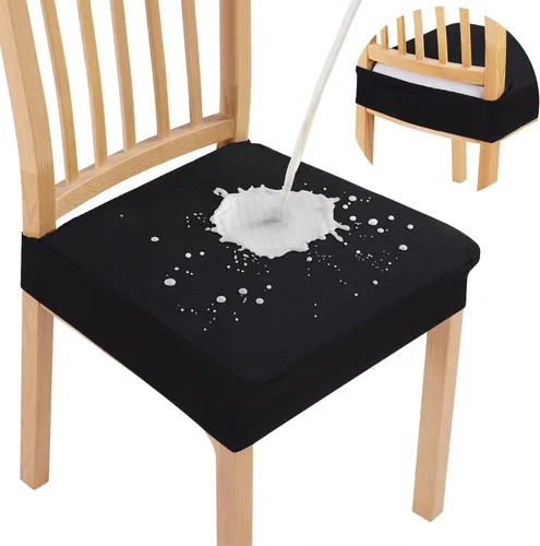 Miniatura 9 de Smiry Juego de 4 fundas de asiento impermeables para sillas de comedor, tela jacquard elástica, extraíble y lavable, fundas protectoras de asiento