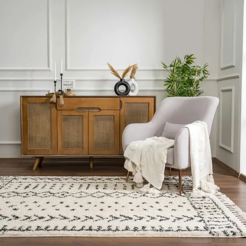 Miniatura 139 de Hauteloom, Duncans - Alfombra de estilo granja de pelo mullido para sala y dormitorio, con borlas - Beige, carbón, gris - 2 pies 7 pulgadas x 7 pies