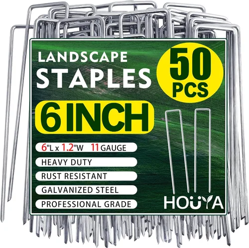 Miniatura 9 de 500 grapas de paisaje galvanizadas de 6 pulgadas, estacas de jardín para jardín, estacas de tierra antioxidantes para barrera de malezas, manguera