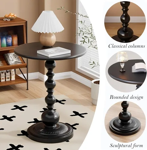 Miniatura 4 de Mesa Auxiliar – Mesa de Acento Pequeña Redonda de 13.8" con Base de Metal, Mesa de Café Vintage Multifuncional para Sala de Estar, Dormitorio