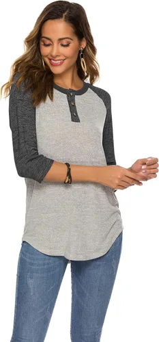 Miniatura 4 de HOCOSIT - Camiseta básica de verano para mujer con cuello redondo, estilo novio y manga raglán