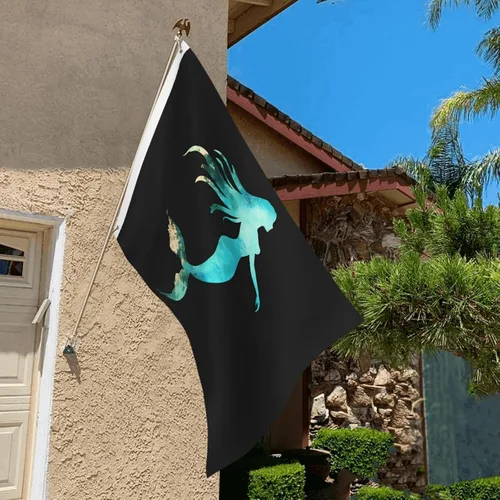 Miniatura 7 de Bandera de jardín con diseño de sirena de animales marinos y océanos de 2 x 3 pies, banderas voladoras de poliéster duradero con ojales