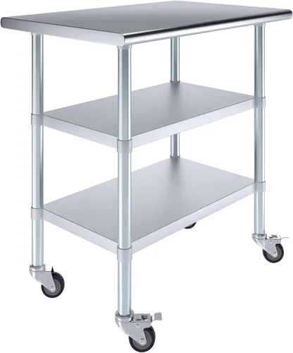 Miniatura 33 de AmGood Mesa de trabajo de acero inoxidable con 2 estantes y ruedas Mesa de trabajo de metal con ruedas