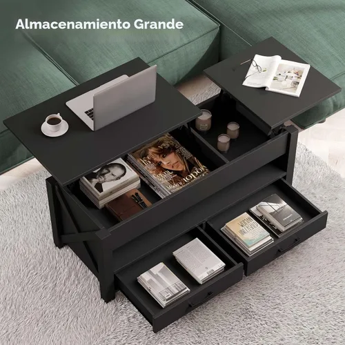 Miniatura 4 de Seventable - Mesa auxiliar, mesa de centro con elevación de 47.2 pulgadas con 2 cajones de almacenamiento y compartimento oculto, soporte de granja
