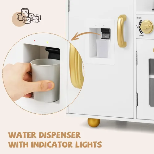 Miniatura 6 de INFANS Juego de cocina para niños, juego de cocina de madera con luz y sonido realistas, estufa, fregadero, microondas, armario de almacenamiento