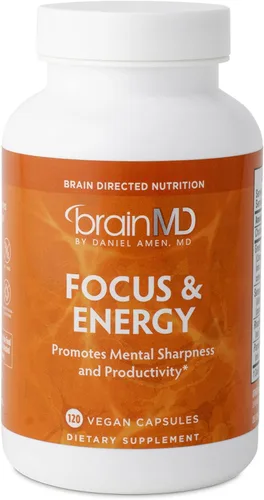 BRAINMD Dr Amen Focus & Energy - 120 cápsulas - Refuerzo de resistencia mental, promueve la concentración y la atención, sin cafeína, sin gluten, 30