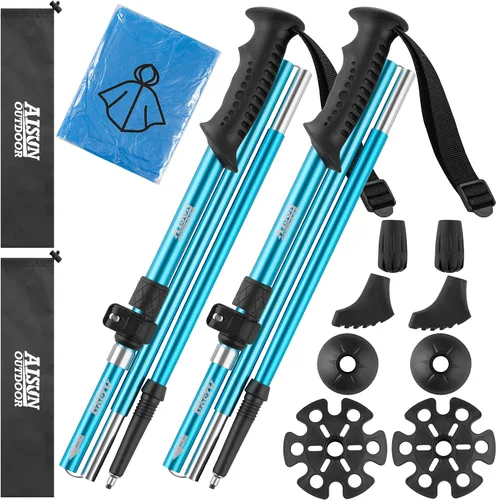 Miniatura 13 de AISUNOURDOOR Bastones de senderismo ajustables y ligeros, bastones de aluminio plegables para viajes, senderismo o caminatas para mujeres y niños