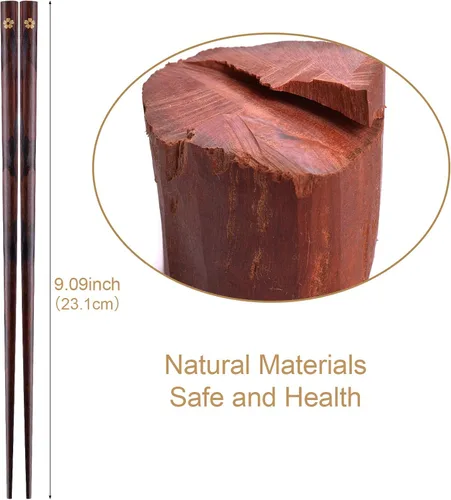 Miniatura 3 de GLAMFIELDS Palillos reutilizables japoneses de madera natural estilo clásico 5 pares Palillos ligeros tallados a mano seguros 22.5cm/8.8 pulgadas