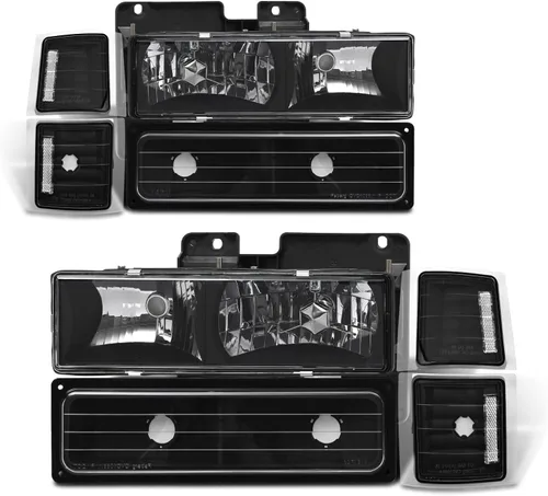 Miniatura 14 de Conjunto de faros delanteros para 1994-1998 Chevy Silverado/Suburban/Tahoe / C10 Pickup/C/K 1500 2500 3500 Camioneta, carcasa negra con reflector