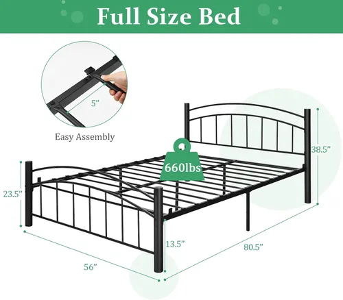 Miniatura 2 de Giantex Base de cama de metal, plataforma moderna con cabecero y estribo, base de colchón con soporte de listones de acero resistente, sin ruido