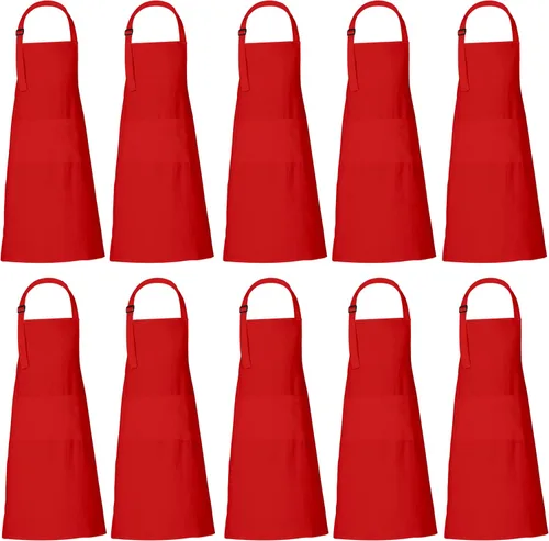 RAJRANG Delantales 100% algodón sólido con 3 bolsillos unisex a granel delantal para cocina, restaurante, barbacoa, pintura y manualidades