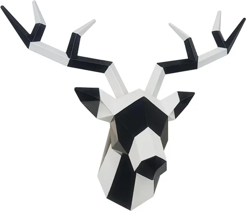 Miniatura 9 de Keygift Decoración de pared geométrica de cabeza de ciervo negro y cobre, resina de taxidermia sintética, cabeza de animal, montaje en pared